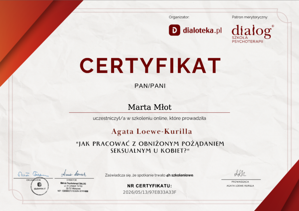 marta mlot pozadanie certyfikat